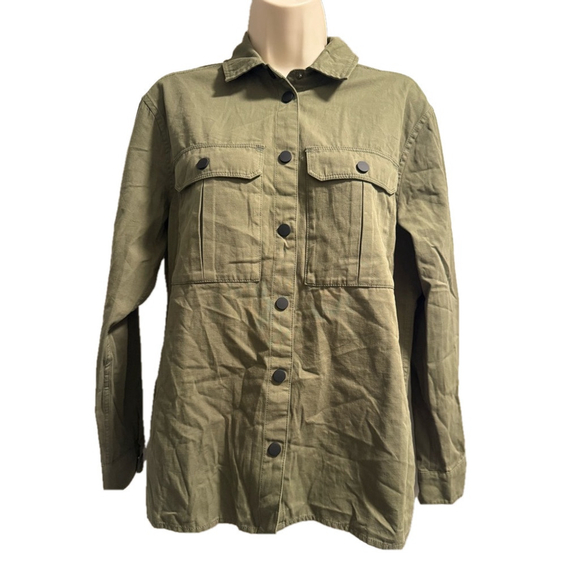 Malibu Bum Army Green Shacket Small Button-Up Utility Layering Top - Picture 2 of 16